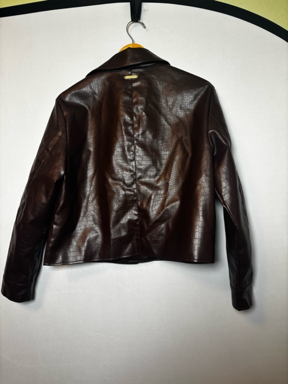 Jason Wu Croc Embossed Moto Vegan Brown Y2K Faux Leather Coat- Size Large - Picture 6 of 8